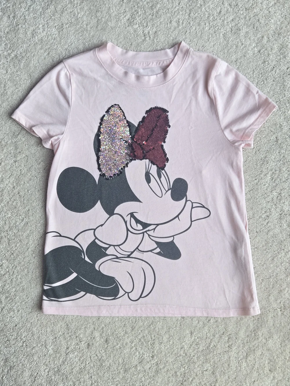 H&M Light Pink Minnie Mouse Flip Sequin Bow Tee